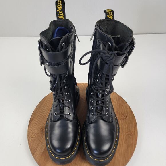 Dr. Martens Caspian Alt Black Leather Mens 7 Womens 8 Combat Tall Zip Up Boots - Picture 8 of 14